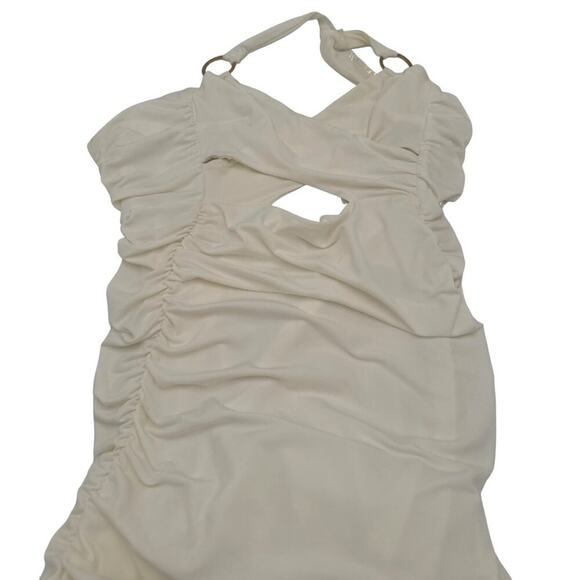 Nookie Riley Ring Midi Dress Ivory Sleeveless Lined Zip Back Ruched NWT Small - Picture 15 of 16